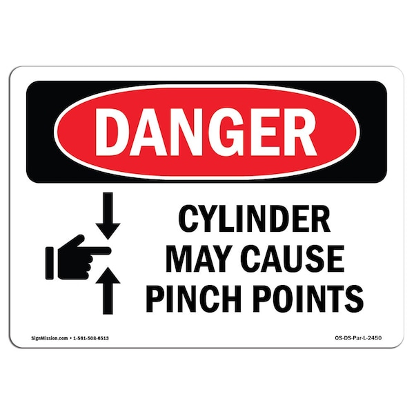 Safety Sign, OSHA Danger, 18" Height, Aluminum, Cylinder May Cause Pinch Points, Landscape